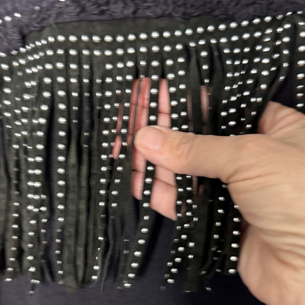 Zara Black Studded Fringe Jean Jacket - Picture 3 of 8